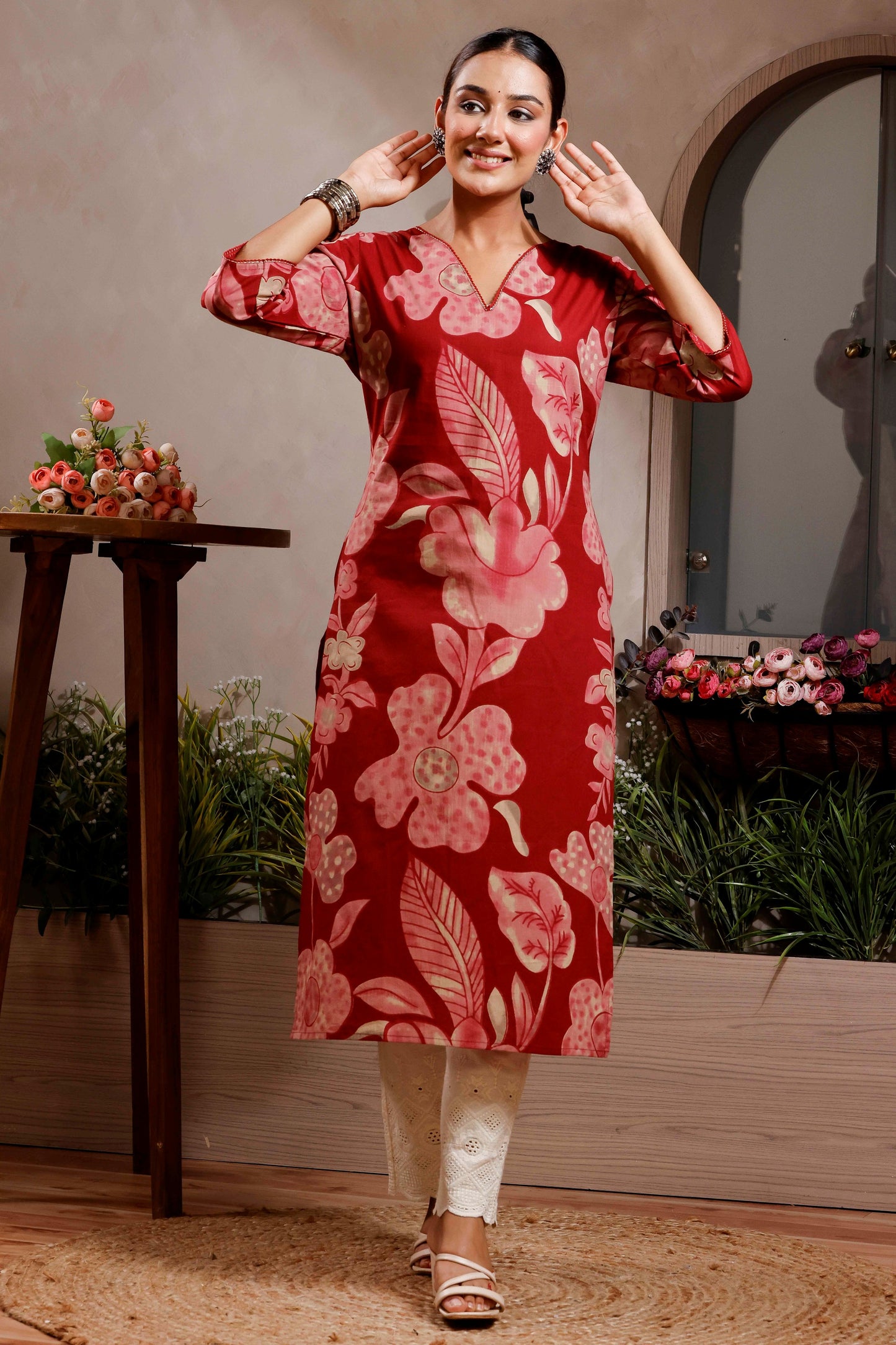 Rimeline Women Floral Daily Pure Cotton Straight Kurta