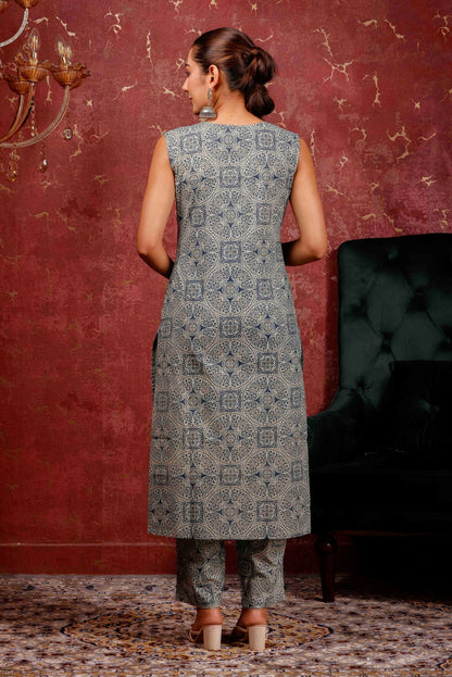 Rimeline Women Ethnic Motifs Printed Cotton Kurta with Trousers