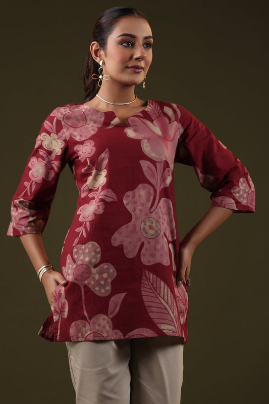 Rimeline Women Pure Cotton Floral Printed A-Line Kurti