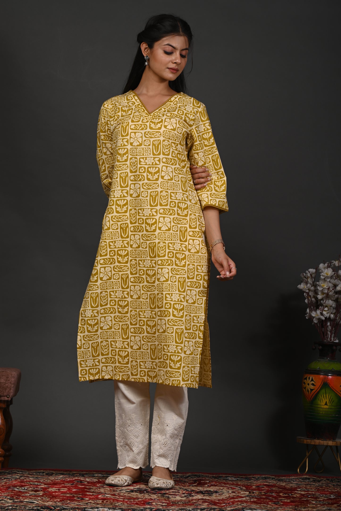 Rimeline Women Floral Printed Festive Cotton Straight Kurta