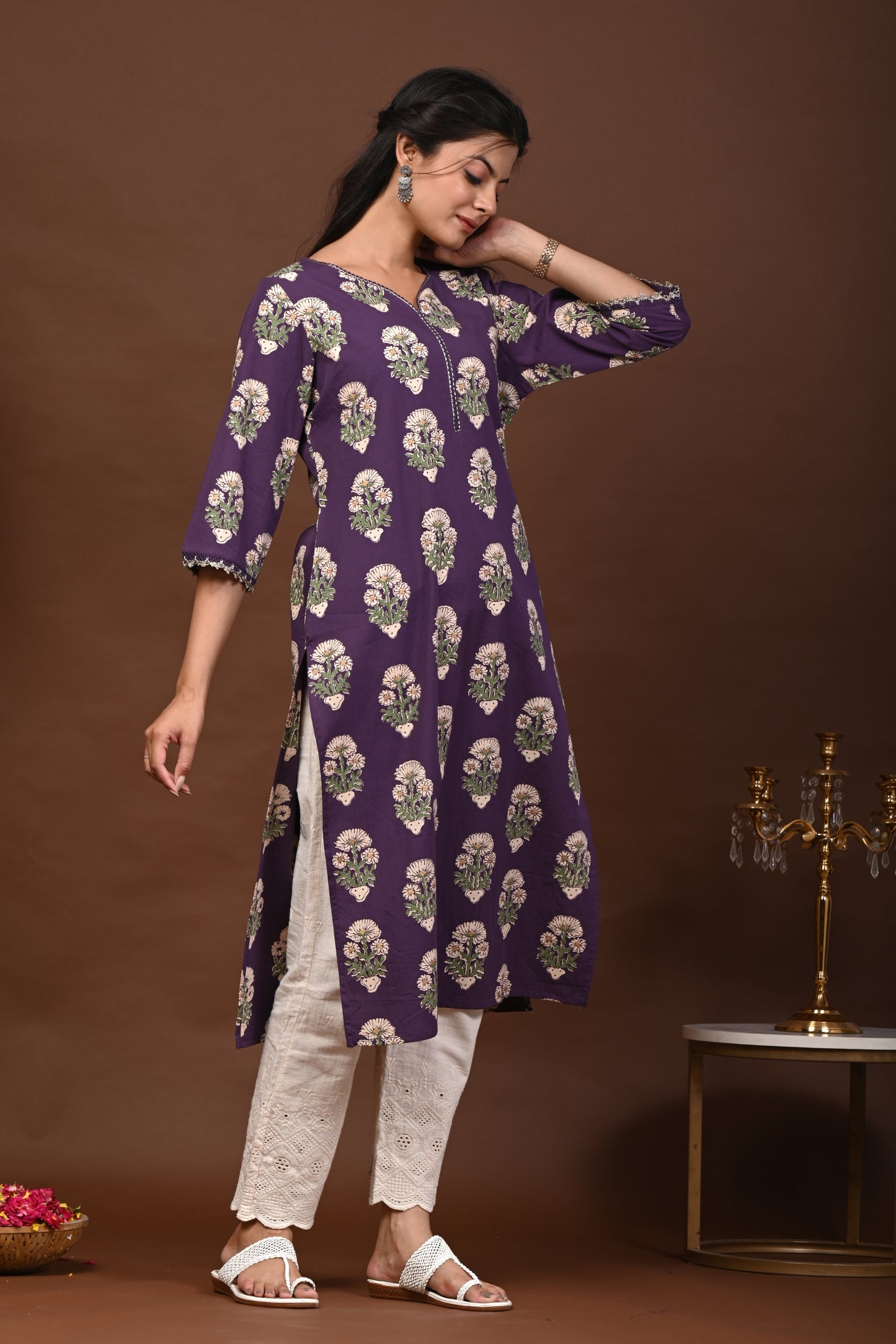 Rimeline Women Floral Printed Festive Cotton Straight Kurta