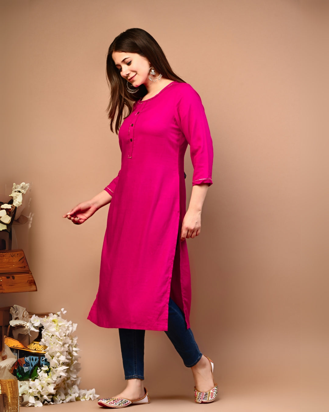 RimeLine Round Neck Straight kurta for women