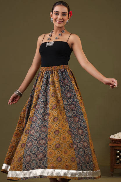 Rimeline Women Printed Pure Cotton Flared Maxi Skirt