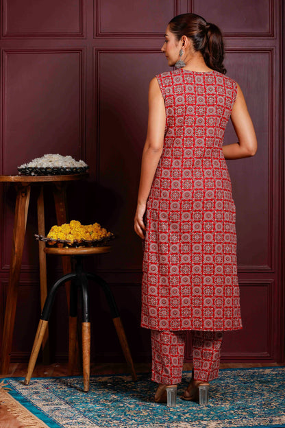 Rimeline Women Printed Regular Pure Cotton Kurta with Trousers