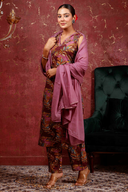 Rimeline Women Ethnic Motifs Printed Regular Pure Cotton Kurta with Trousers & Dupatta