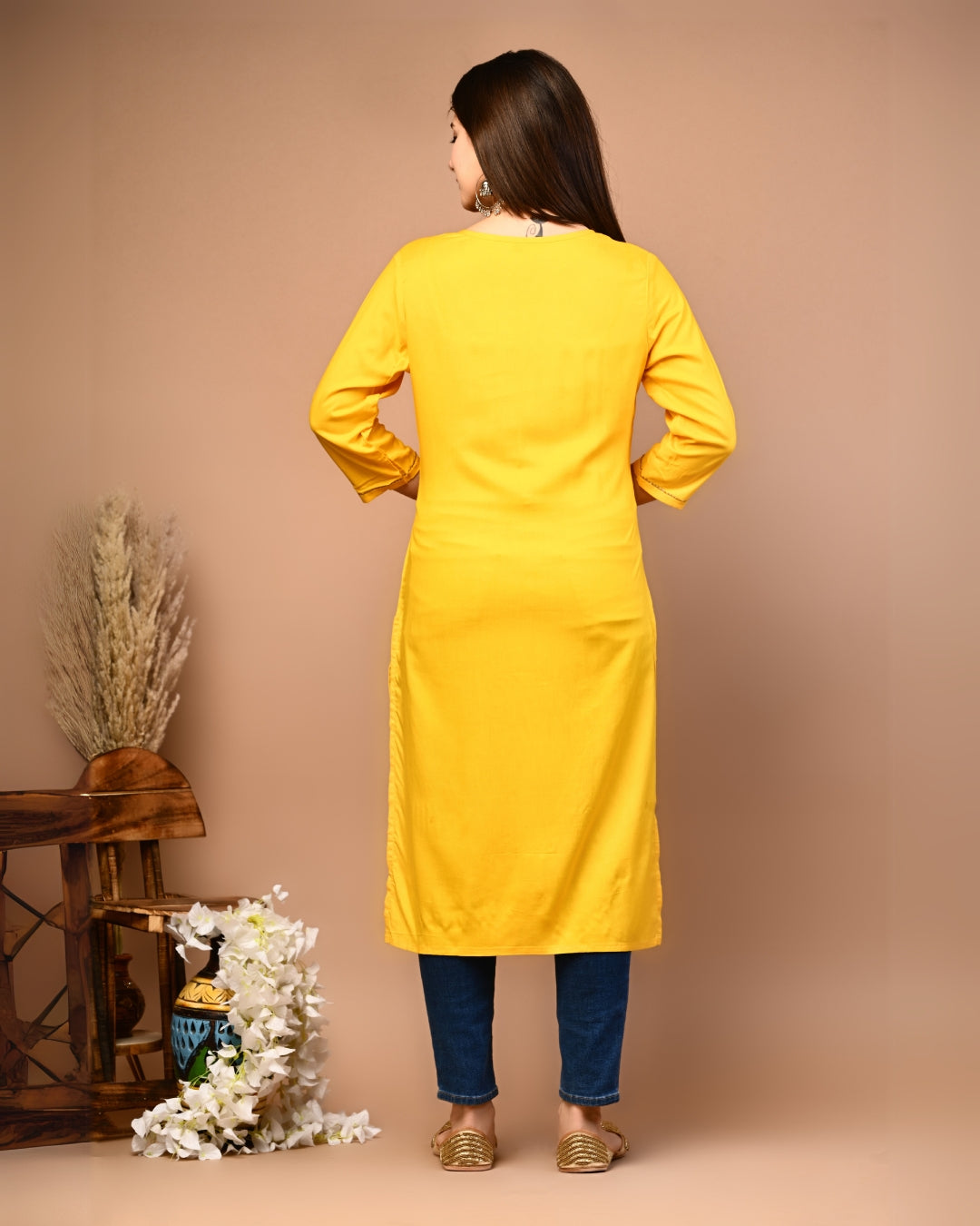 RimeLine Round Neck Straight kurta for women