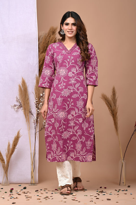 RimeLine Gajri Embroidered Printed V-Neck Kurti for women