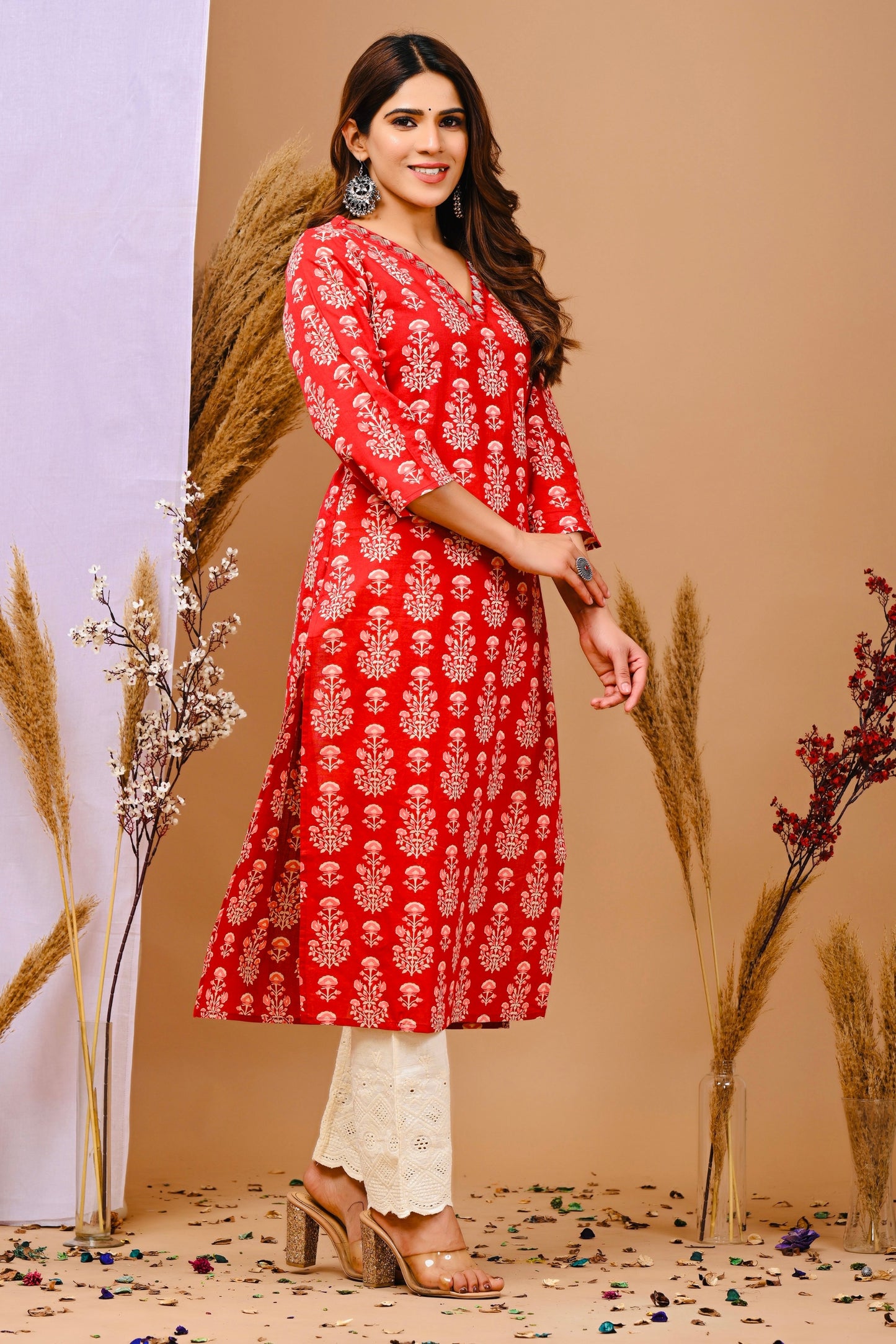 Floral Printed Pure Cotton A-Line Kurta - Rimeline