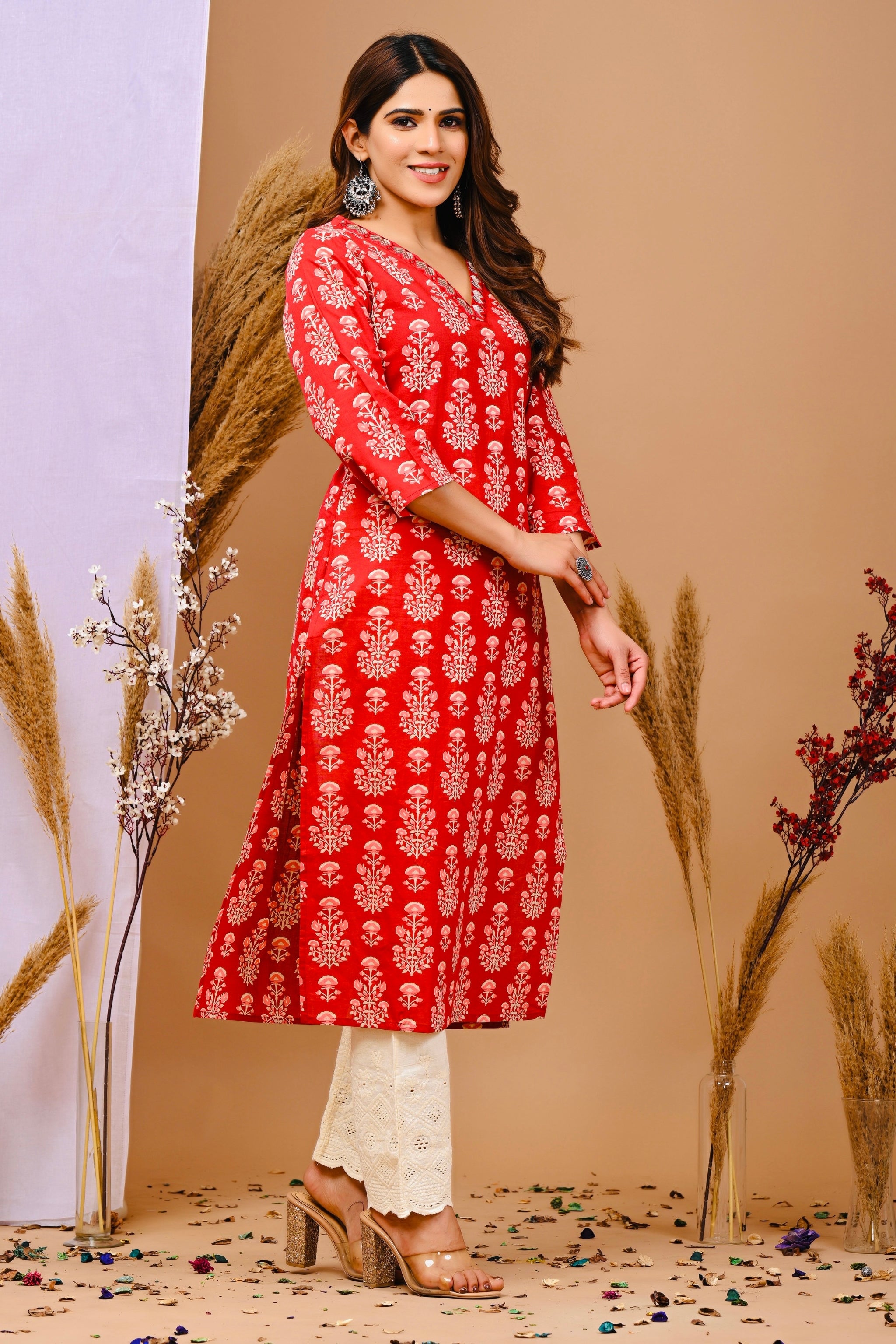 Floral Printed Pure Cotton A-Line Kurta - Rimeline