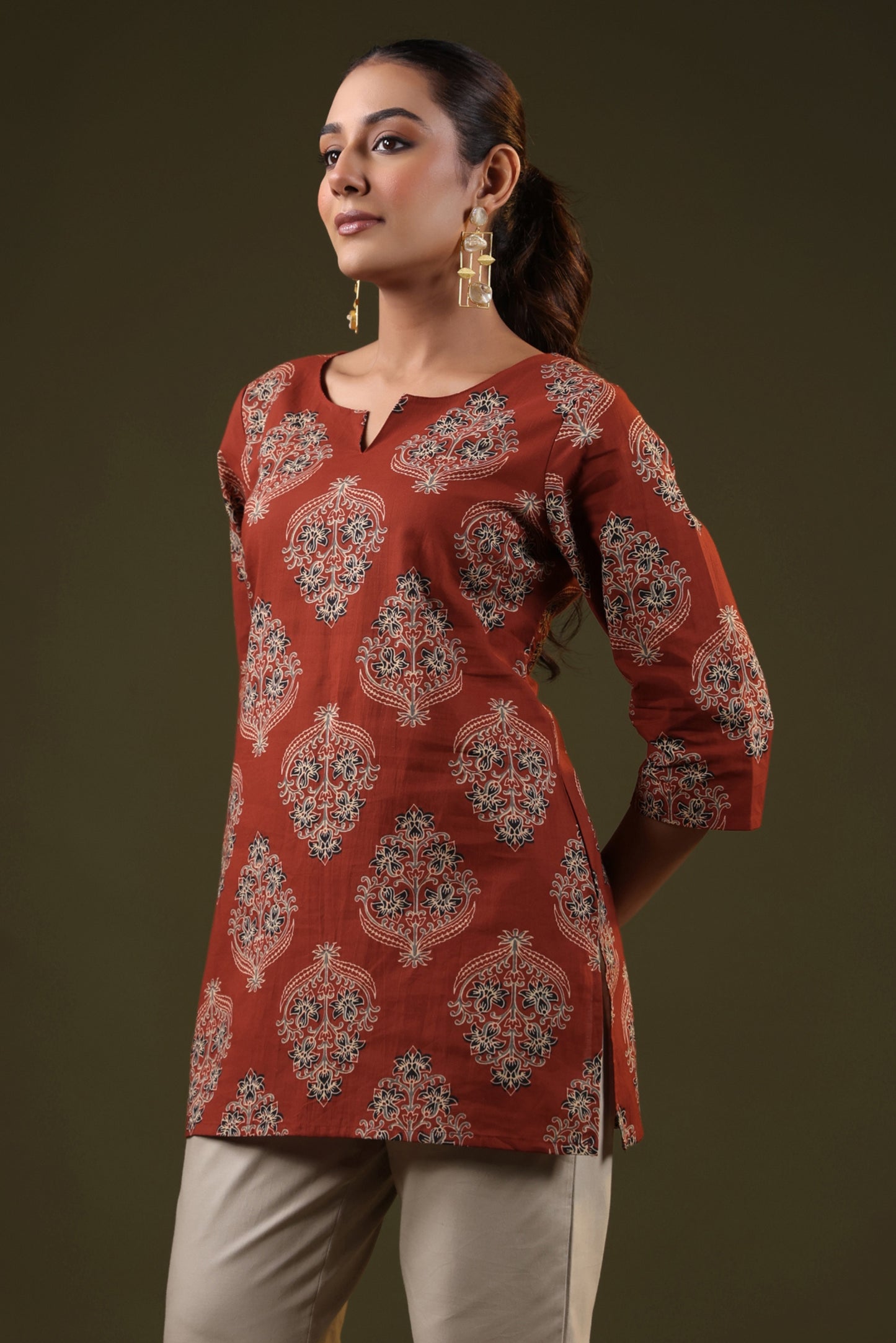 Rimeline Floral Printed Pure Cotton Short Kurti