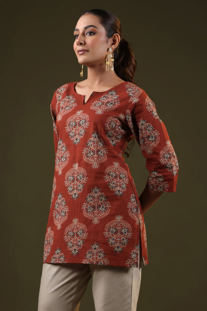 Rimeline Floral Printed Pure Cotton Short Kurti