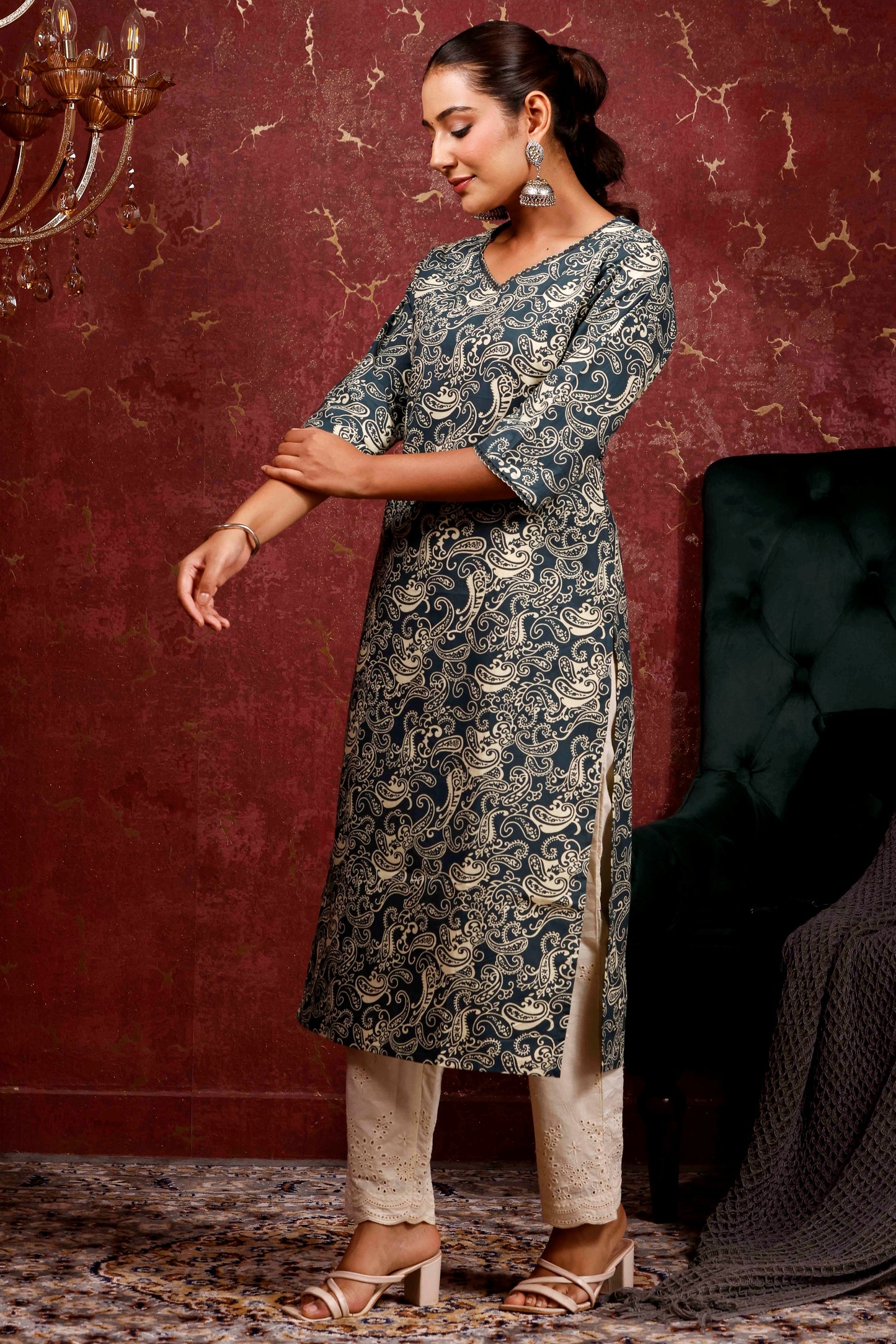 Rimeline Women Paisley Daily Pure Cotton Straight Kurta