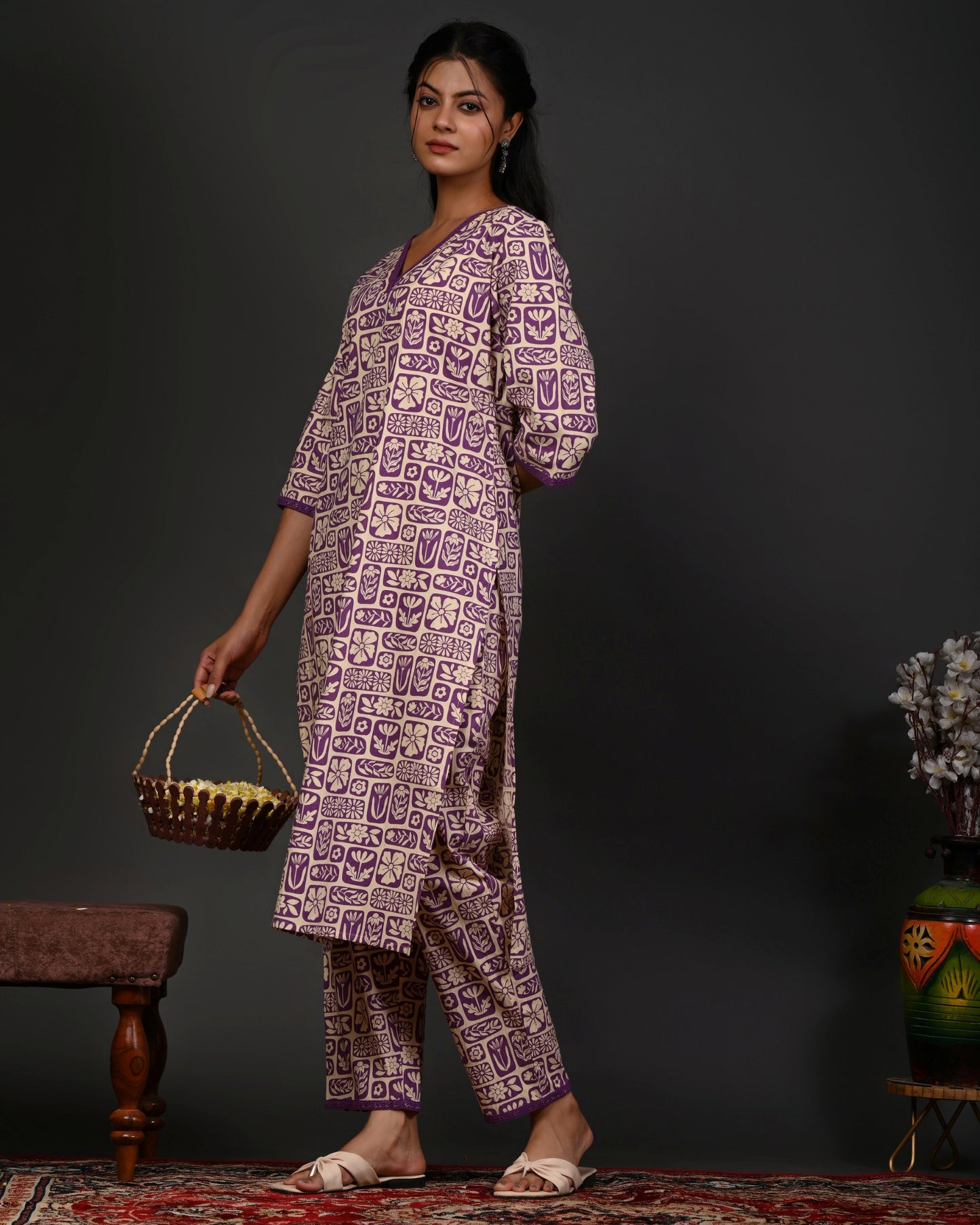 Rimeline Women Floral Printed Regular Pure Cotton Kurta with Trousers