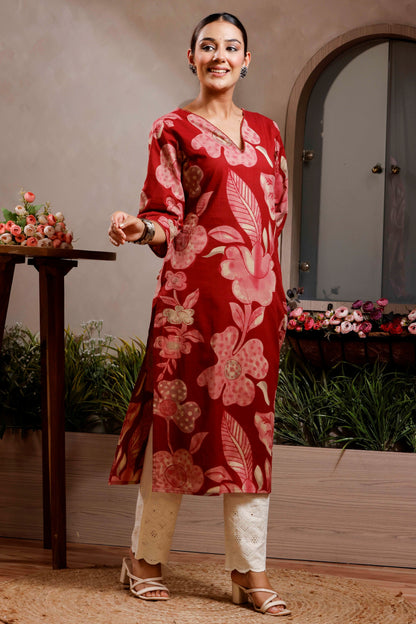 Rimeline Women Floral Daily Pure Cotton Straight Kurta