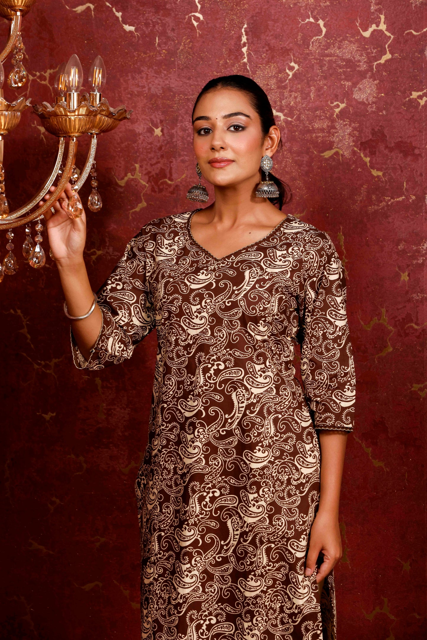 Rimeline Women Ethnic Motifs Printed Round Neck Pure Cotton Straight Kurta