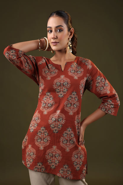 Rimeline Floral Printed Pure Cotton Short Kurti