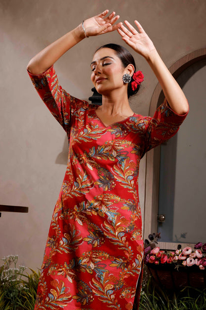 Rimeline Ethnic Motifs Printed Notch Neck Straight Pure Cotton Kurta