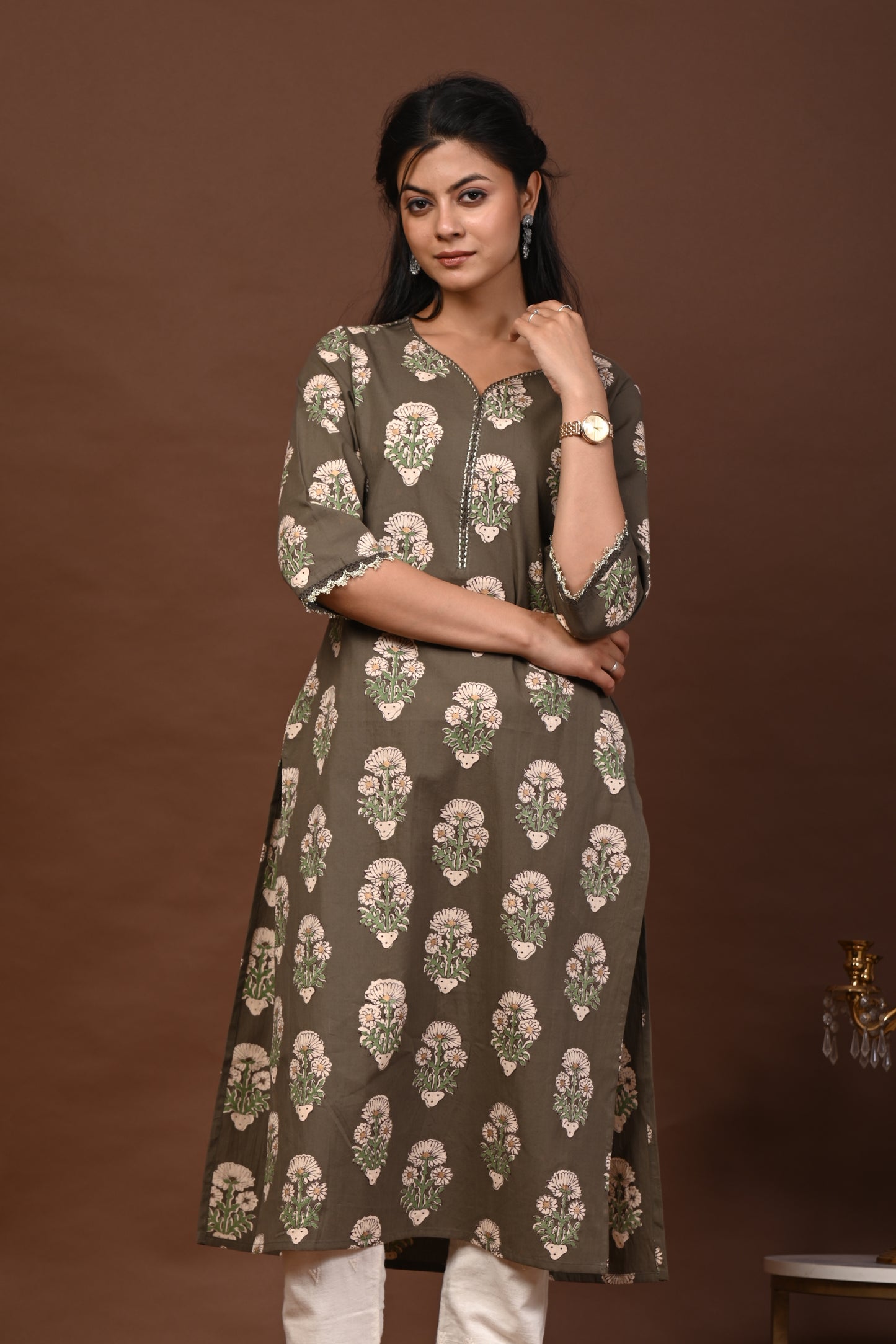 Rimeline Women Floral Printed Festive Cotton Straight Kurta