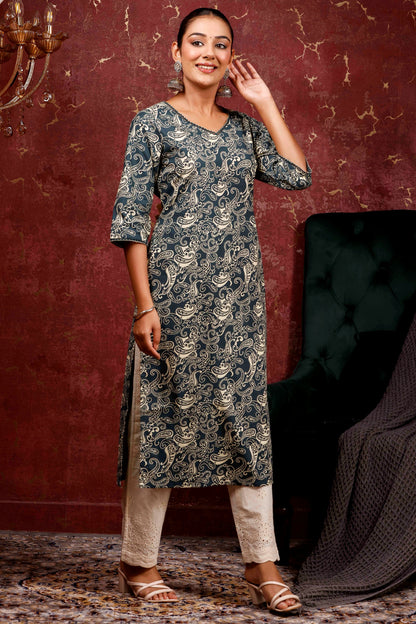 Rimeline Women Paisley Daily Pure Cotton Straight Kurta