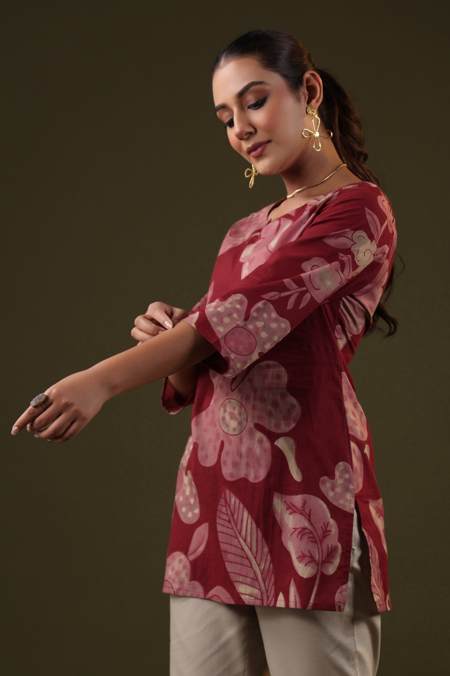 Rimeline Women Pure Cotton Floral Printed A-Line Kurti