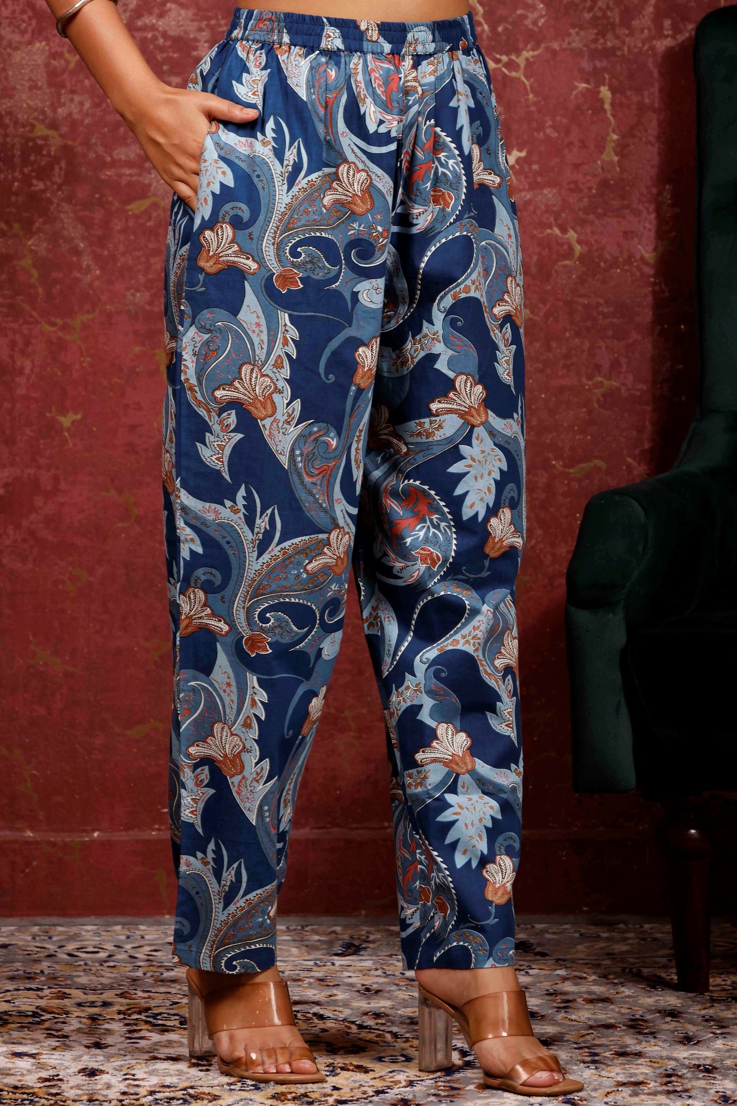 Rimeline Women Floral Printed Cotton Kurta with Trousers & Dupatta