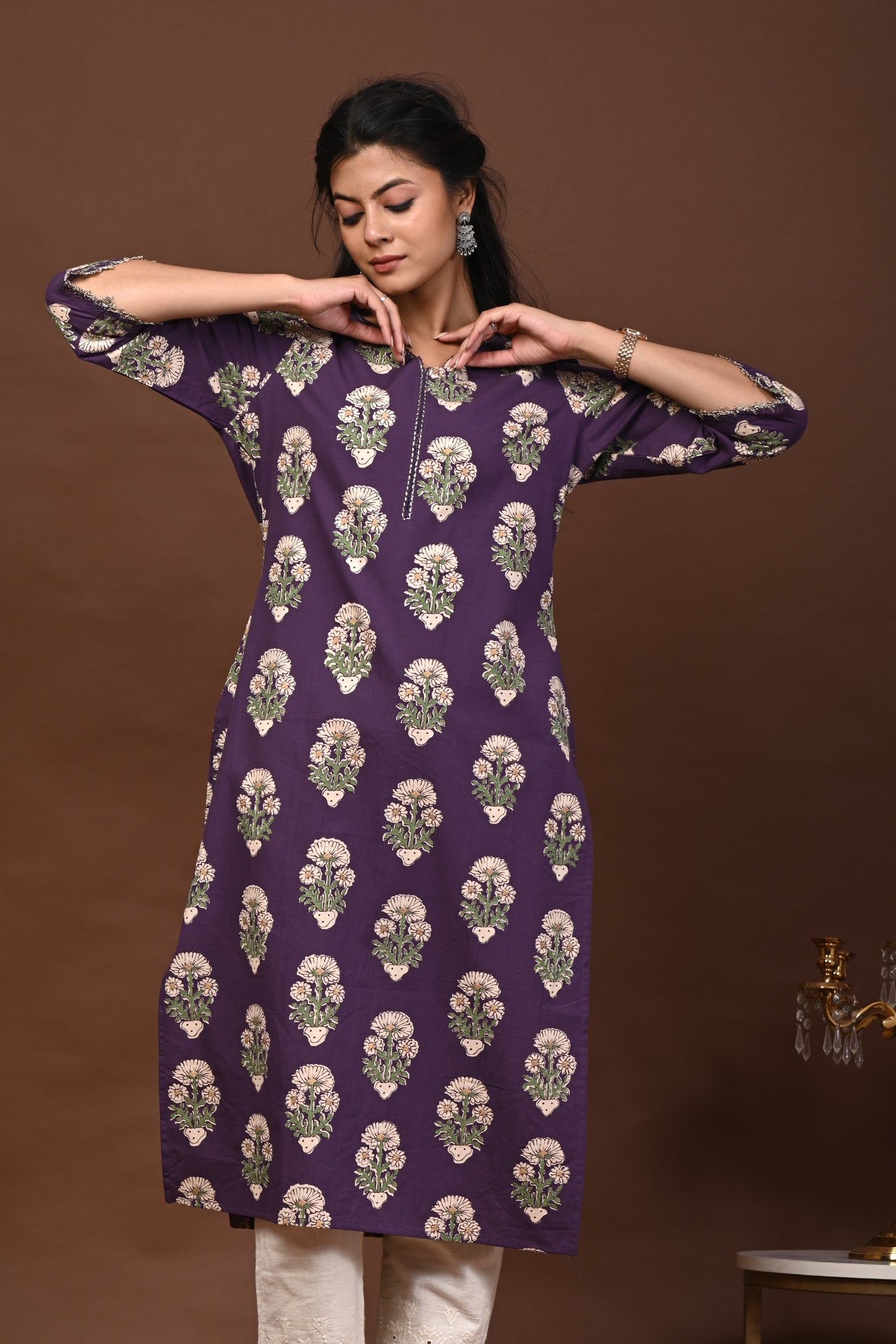 Rimeline Women Floral Printed Festive Cotton Straight Kurta