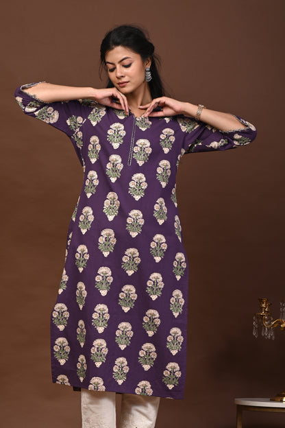 Rimeline Women Floral Printed Festive Cotton Straight Kurta