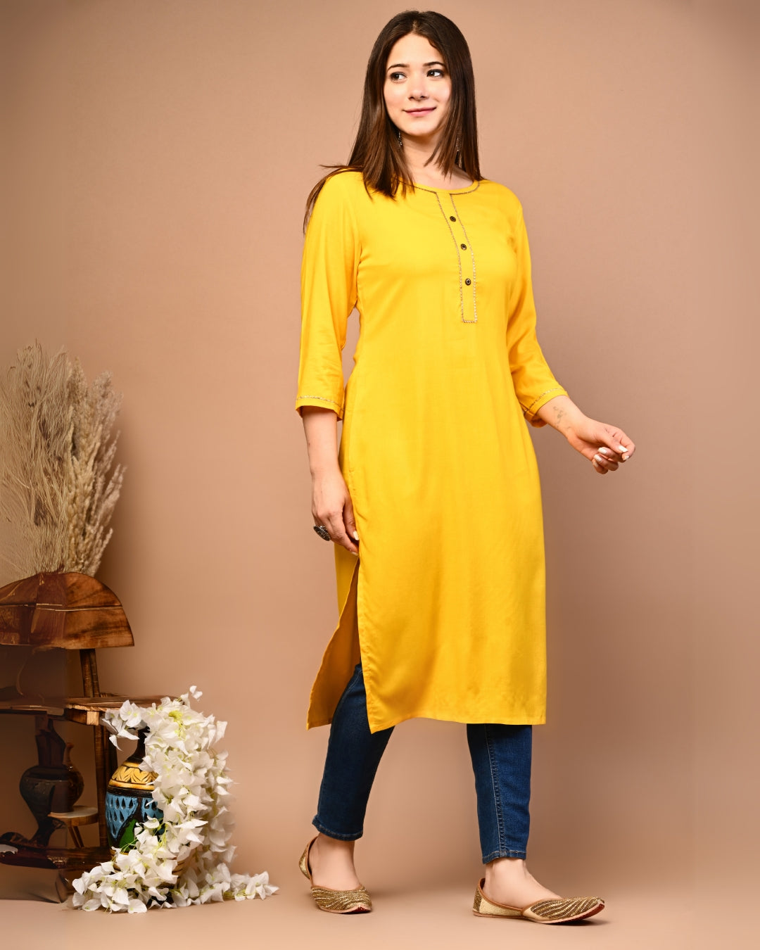 RimeLine Round Neck Straight kurta for women