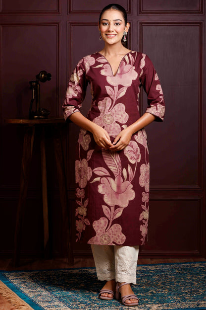 Rimeline Women Floral Daily Pure Cotton Straight Kurta