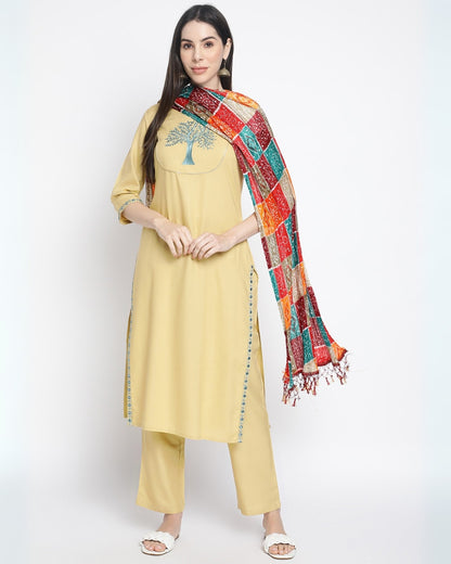 RimeLine Floral embroidered 3 pcs kurta dupatta pant set for women