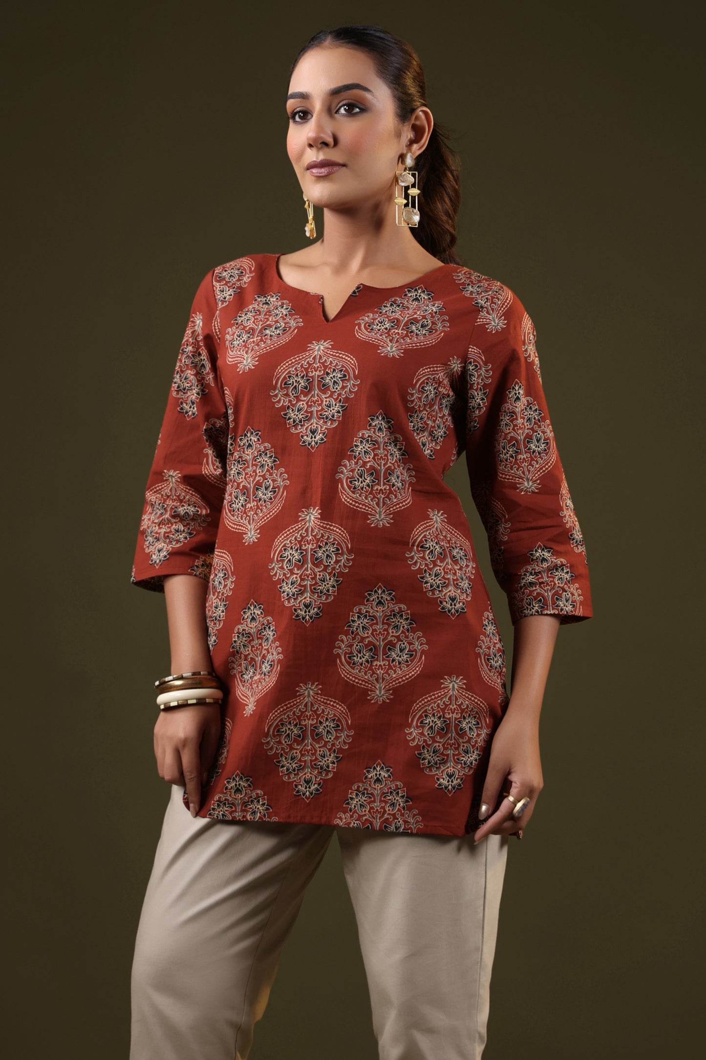 Rimeline Floral Printed Pure Cotton Short Kurti