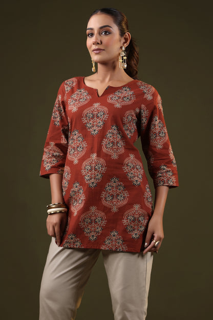 Rimeline Floral Printed Pure Cotton Short Kurti