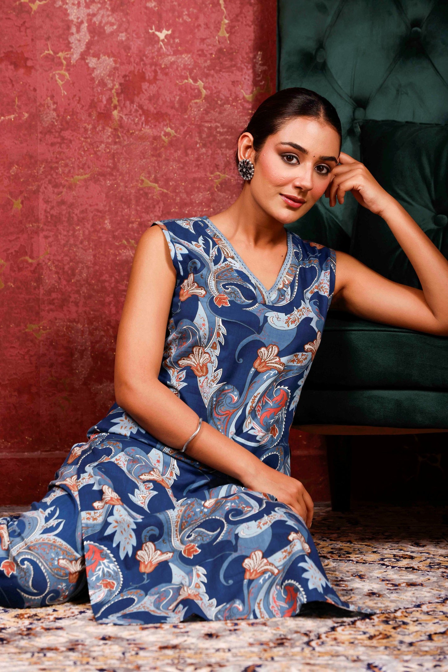 Rimeline Women Floral Printed Cotton Kurta with Trousers & Dupatta