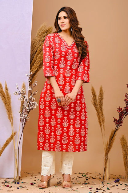 Floral Printed Pure Cotton A-Line Kurta - Rimeline