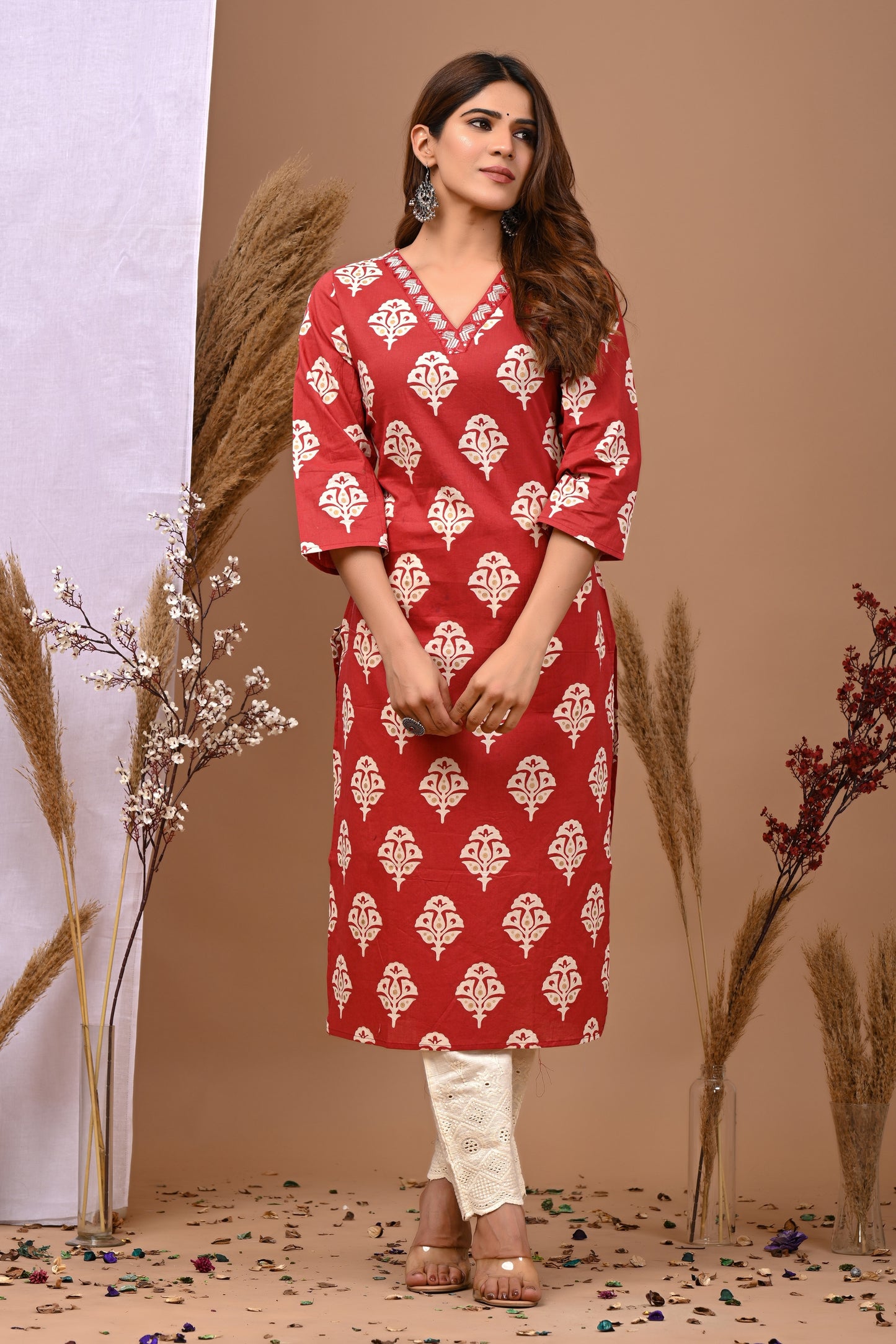 Rimeline Ethnic Motifs Printed Pure Cotton Straight Kurta