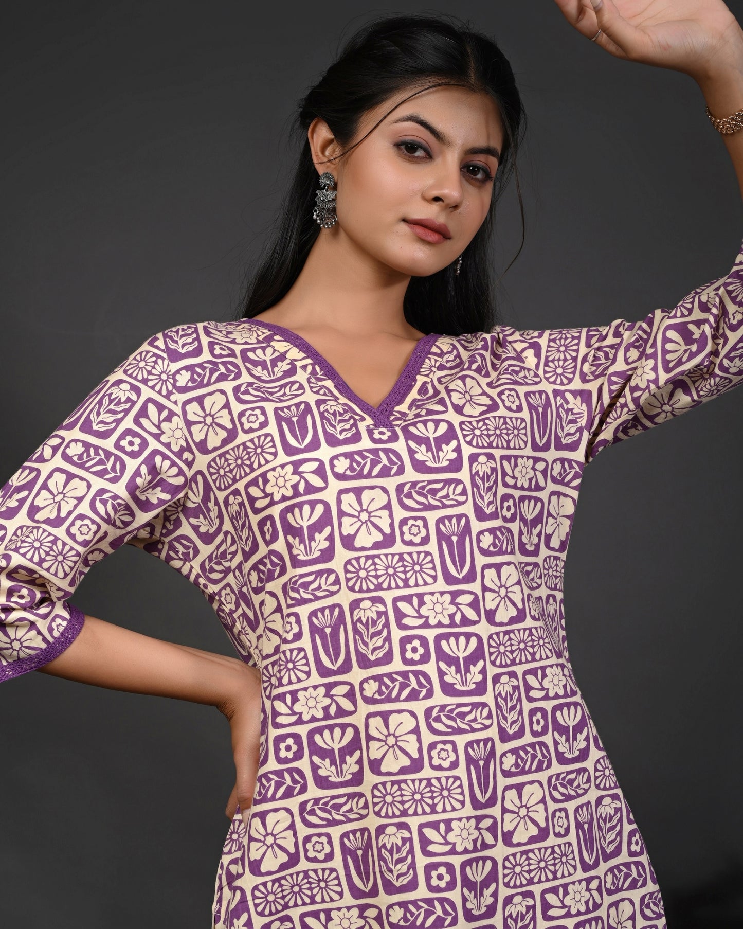 Rimeline Women Floral Printed Regular Pure Cotton Kurta with Trousers