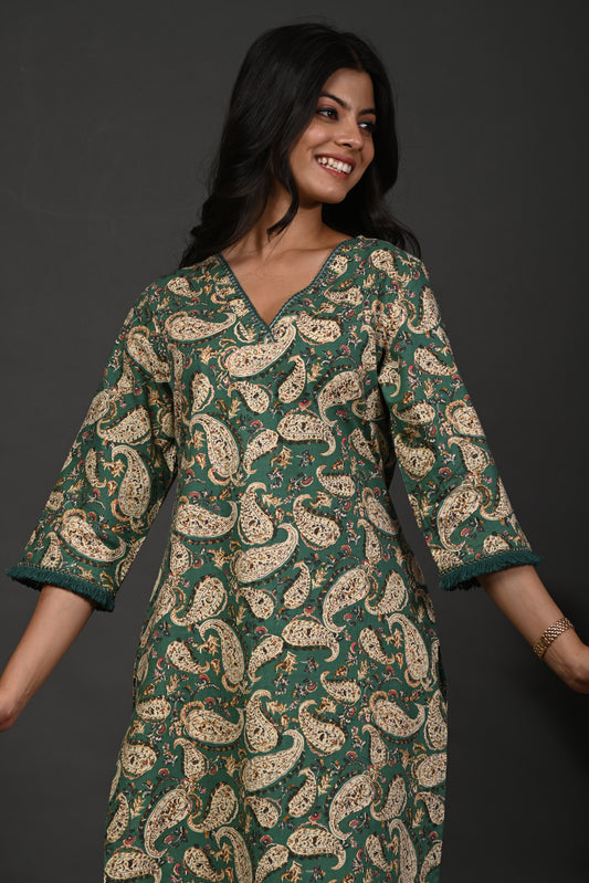 Rimeline Floral Printed V-Neck Cotton Straight Kurta