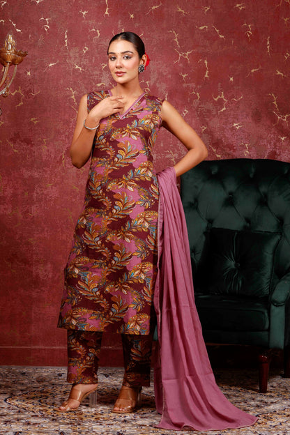 Rimeline Women Ethnic Motifs Printed Regular Pure Cotton Kurta with Trousers & Dupatta