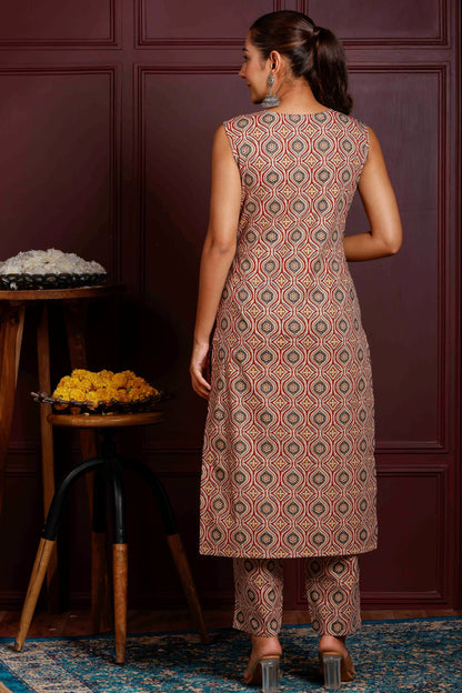 Rimeline Women Printed Regular Pure Cotton Kurta with Trousers