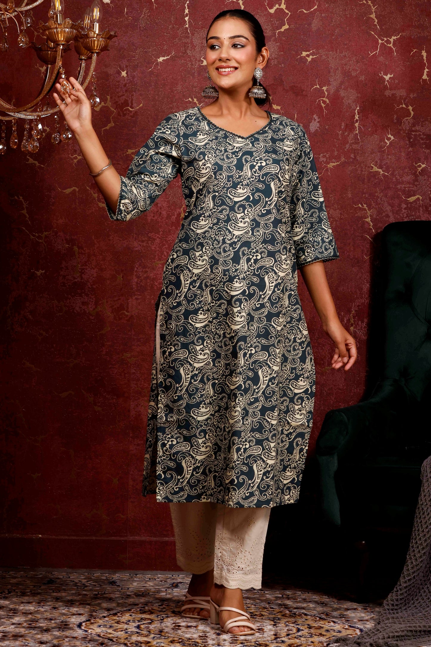 Rimeline Women Paisley Daily Pure Cotton Straight Kurta