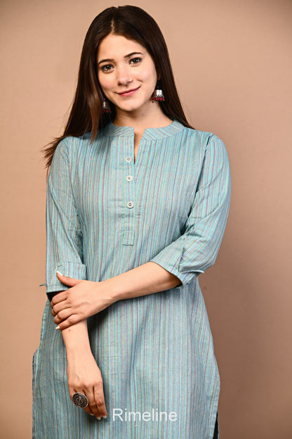 RimeLine Stripped Mandarin Straight kurta for women