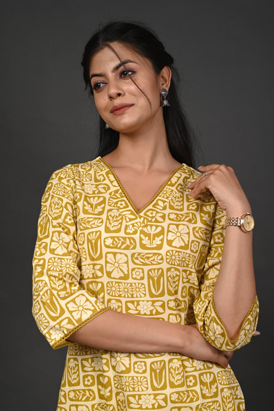 Rimeline Women Floral Printed Festive Cotton Straight Kurta