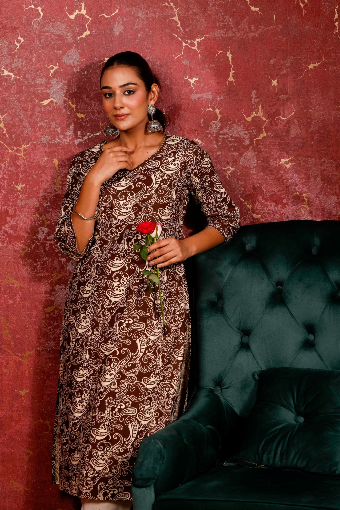 Rimeline Women Ethnic Motifs Printed Round Neck Pure Cotton Straight Kurta