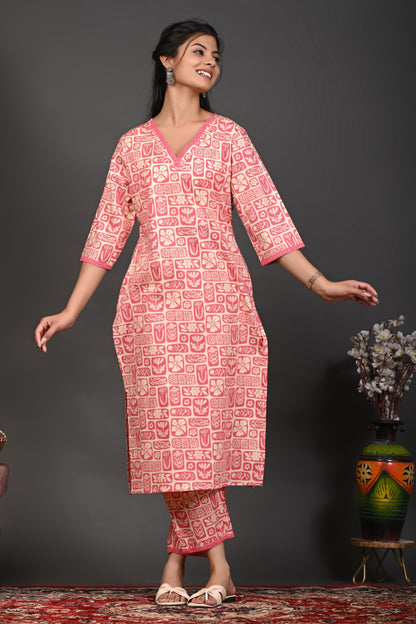 Rimeline Women Floral Printed Regular Straight Pure Cotton Kurta Sets