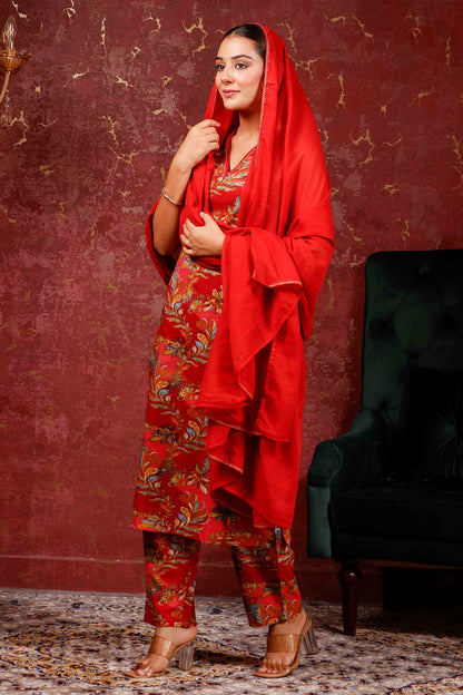 Rimeline Ethnic Motifs Printed V-Neck Pure Cotton Kurta With Trousers & Dupatta