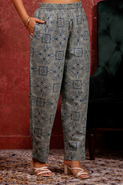 Rimeline Women Ethnic Motifs Printed Cotton Kurta with Trousers