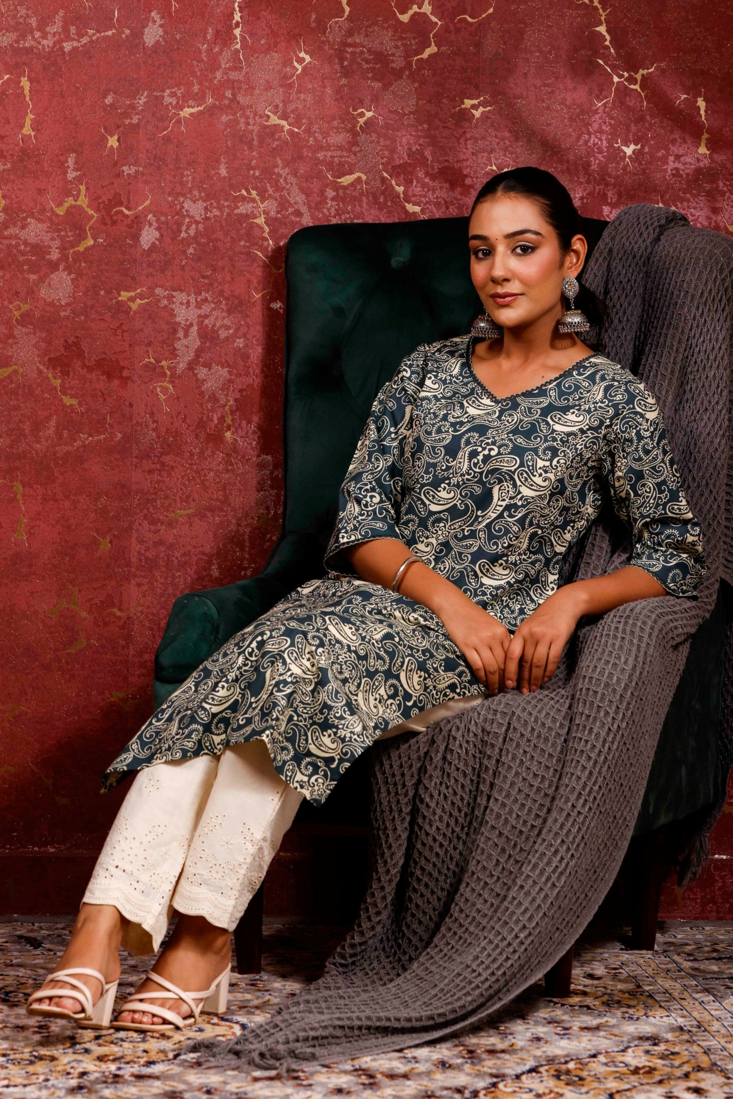 Rimeline Women Paisley Daily Pure Cotton Straight Kurta