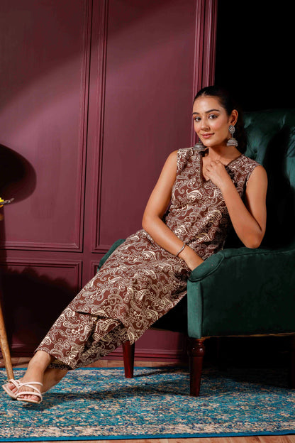 Rimeline Ethnic Motifs Printed A-Line Pure Cotton Kurta with Trousers