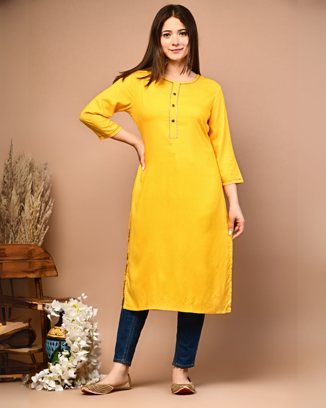 RimeLine Round Neck Straight kurta for women