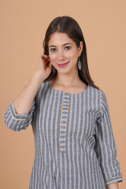 RimeLine Round Neck stripped Straight kurta for women - Rimeline